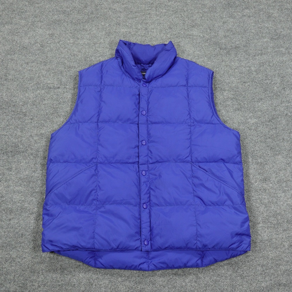 Lands' End Vest Mens XL Blue Quilted Puffer Goose Down Snap Front Mock Neck